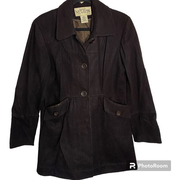New York Classics Brown Wool Blend Button-Front Peacoat Women's Size Medium - Picture 1 of 8